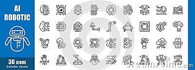 Artificial intelligence and Robotics . Technology outline icon collection . Editable stroke . Vector Vector Illustration