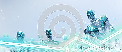 Artificial intelligence robots and connecting Metaverse technology in future business development with the Internet with digital Stock Photo