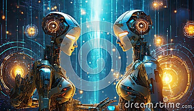 artificial intelligence robots work in industry Stock Photo
