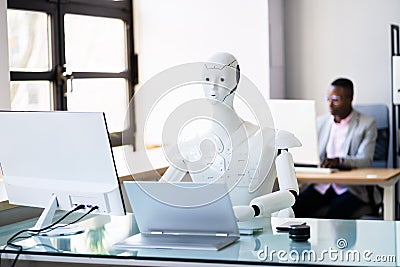 Artificial Intelligence Smart Robot Replacing Human Stock Photo
