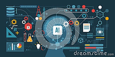 Artificial intelligence technology development Vector Illustration
