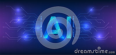 Artificial intelligence technology within a global technological network. With circuit lines forming AI characters connected by Vector Illustration