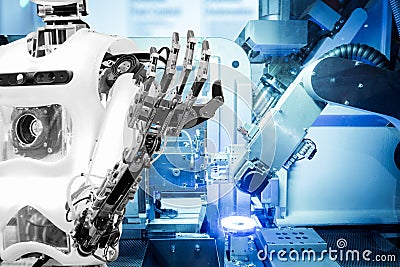 Artificial Intelligence to work replacing humans in modern industries, industry 4.0 concept Stock Photo