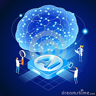 Artificial intelligence tool for data analysis. AI technology for charts and marketing strategy. Training for AI engineers. Using Vector Illustration