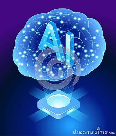 Artificial intelligence tool for data analysis. AI technology for charts and marketing strategy. Training for AI engineers. Using Vector Illustration