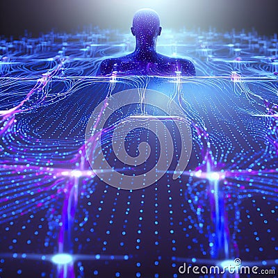 Artificial Intelligence Transforming Humanity. Merging Human with AI, Transhumanism Stock Photo