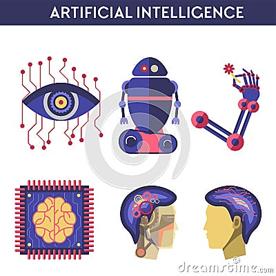 Artificial intelligence vector illustration of robot human mind Vector Illustration