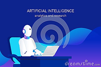 Artificial intelligence working for big data analysis and calculation and machine learning Vector Illustration