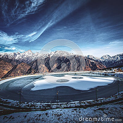 Artificial lake at auli Stock Photo