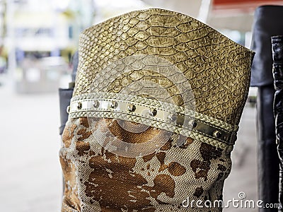 Artificial leather stitched to resemble reptile skin Stock Photo