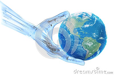 An artificial limb holding Earth Stock Photo