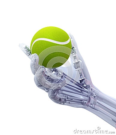 An artificial limb holding a tennis ball Stock Photo