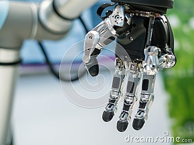 Artificial metal and plastic robotic hand Stock Photo