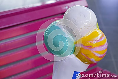 Artificial multicolored ice cream balls, advertising installation of the Baskin Robbins store Editorial Stock Photo