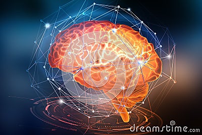 Artificial neural network. Computer intelligence based on the nerve cells of the human brain. Modern design concept on the topic o Cartoon Illustration