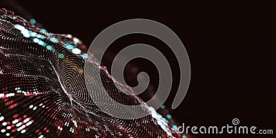 Artificial neural network. Cyber field of wavy particles Cartoon Illustration