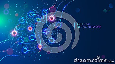 Artificial neural networks, ANN, connectionist systems. Abstract scheme of neural machine mind with AI. Artificial intelligence. Vector Illustration