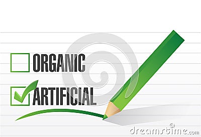 Artificial over organic check mark illustration Cartoon Illustration