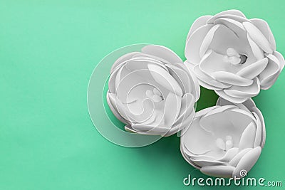 Artificial peonies on a colored background. Stock Photo