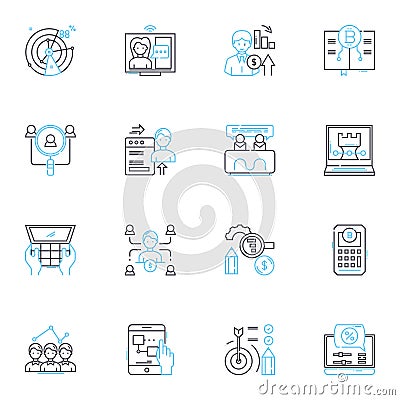 Artificial reality linear icons set. Virtual, Augmented, Holographic, Immersive, Simulated, Synthetic, Digital line Vector Illustration