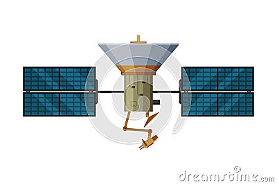 Artificial Space Satellite, Cosmos Exploration, Space Technology Theme Flat Vector Illustration on White Background Vector Illustration