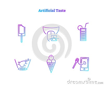 Artificial taste concept icons collection. Virtually generated digital food biochemical technology symbol set. Vector Illustration