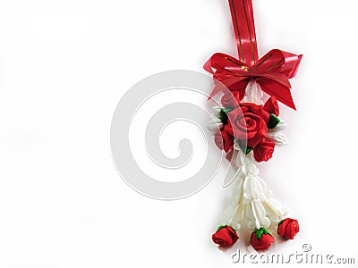 Artificial Thai garlands made of clay on white background. Craft Stock Photo