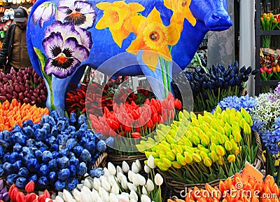 Artificial tulips bought by tourists as souvenirs from Amsterdam Editorial Stock Photo