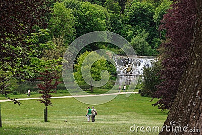 Artificial waterfall on a dam on the Glyme River, UK Editorial Stock Photo