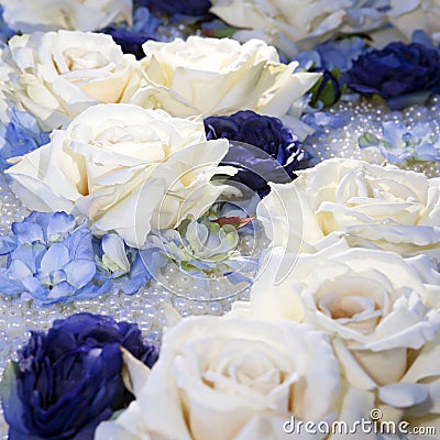 Artificial white and blue roses Stock Photo