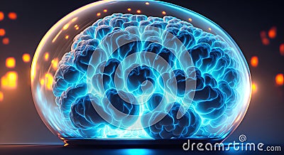 Artificially grown biomechanical human brains in glass jars Cartoon Illustration