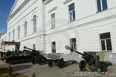 Artillery cannons at the entrance to the Museum of the history of airborne troops in the city of Ryazan Editorial Stock Photo