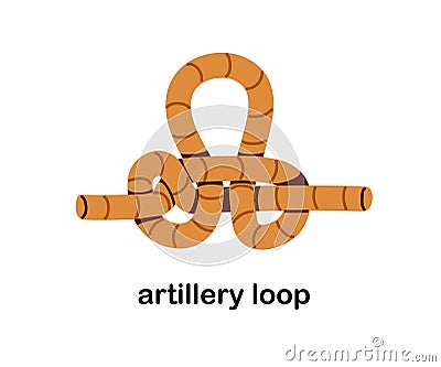 Artillery loop, Manharness knot. Rope tying for safety. Strong cord binding, harness hitch, secure connection. Reliable Vector Illustration