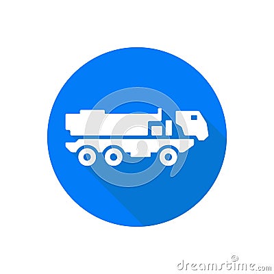 Artillery rocket system flat style vector icon. Military vehicle. Vector Illustration