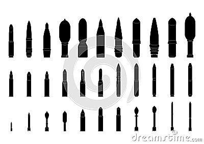 Artillery shells silhouettes set. Vector Illustration