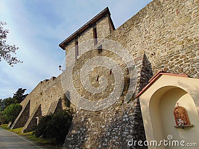 Artimino, Tuscany, Italy, street of the town, view of the medieval wall. Editorial Stock Photo