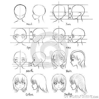 ARTIONE How to draw a cute anime manga girl head Stock Photo