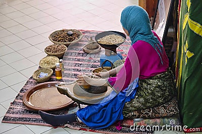 Artisan argan oil making in Morocco Editorial Stock Photo