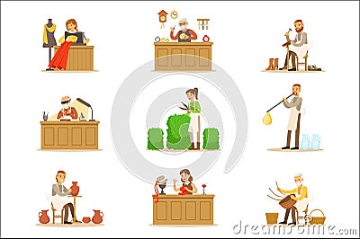 Artisan Craftsmanship Masters, Adult People And Craft Hobbies And Professions Set Of Vector Illustrations. Vector Illustration