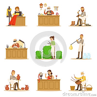 Artisan Craftsmanship Masters, Adult People And Craft Hobbies And Professions Set Of Vector Illustrations. Vector Illustration