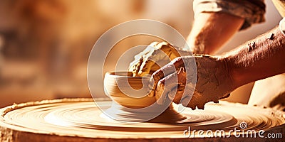 Artisan Handcrafting Pottery on a Wheel Stock Photo