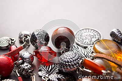 Artisan Jewellery with Silver Charms and Beads Stock Photo