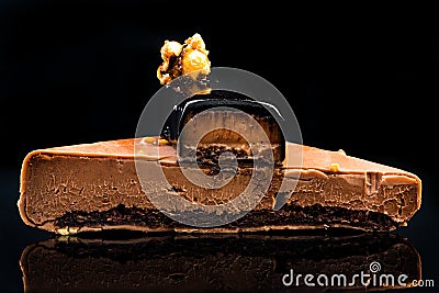 Artisan Monoportion Patisserie Dessert Cake on Black Reflective Background Stock Photo