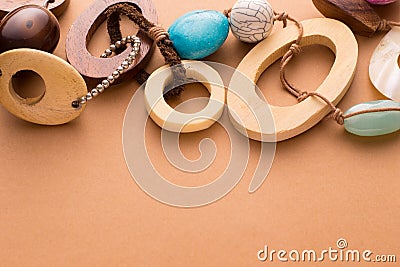 Artisan Necklace with Wood Beads and Stones Stock Photo