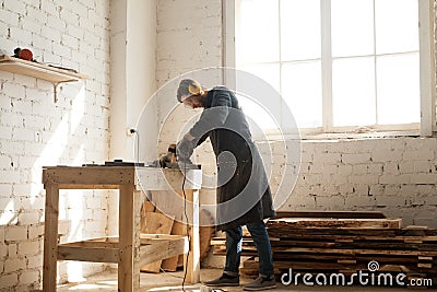 Artisan business opportunity in woodwork workshop Stock Photo