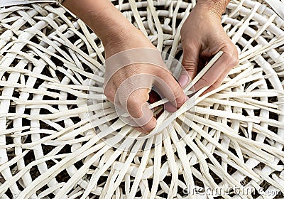 Artisan working on basketry, straw baskets. Traditional crafts. Handmade. AI Generative Stock Photo