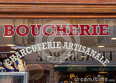 Artisanal charcuterie - meat shop in Cluny Editorial Stock Photo