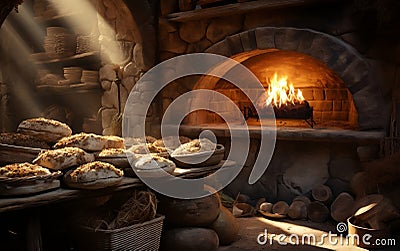 Artisanal Craftsmanship - Traditional Stone Oven Bread Baking. Generative by Ai Stock Photo