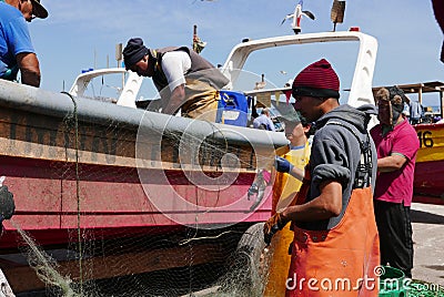Artisanal fishermen in Caleta Portales, Valparaiso, Chile Editorial Stock Photo