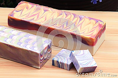 Artisanal handmade cold process soap block and bars Stock Photo